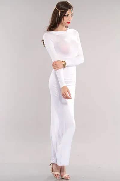 White Long Sleeve Form Fitting Maxi Dress