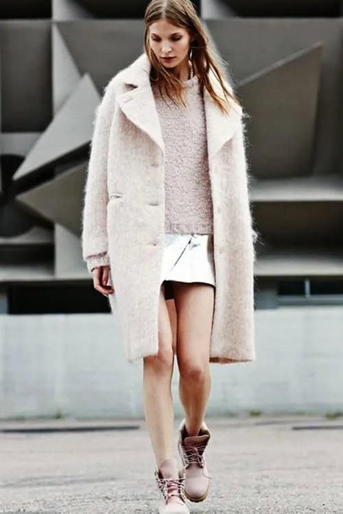 Soft Beige Coat with Mini Skirt