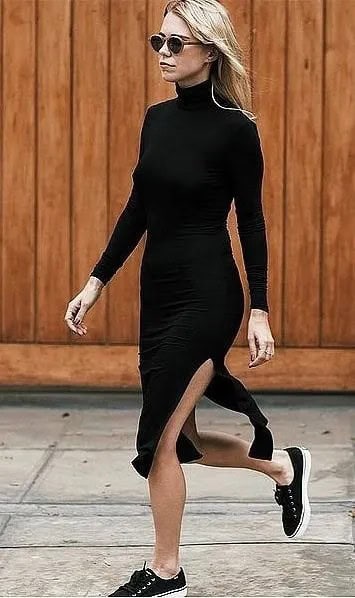 Black Bodycon Midi Dress with Slit