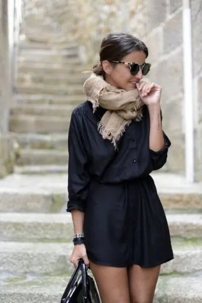 Black Button Up Shirt with Mini High Waisted Skirt