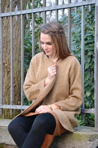 Camel Sweater Coat with Black Leggings