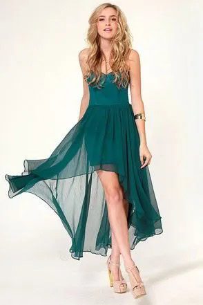 Chiffon Spaghetti Strap Flared High Low Midi Dress