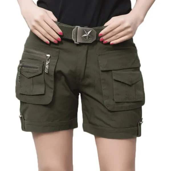 Black T Shirt with Army Green Khaki Cargo Shorts & Belt