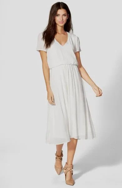 White Chiffon Flared Midi Dress