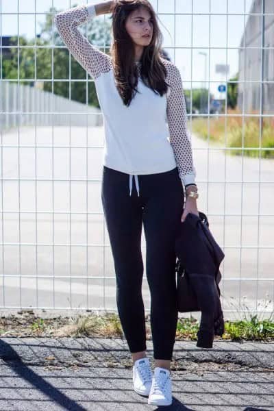 White Top with Mesh Sleeves