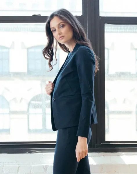 Navy Blue Blazer Jacket with White Blouse & Skinny Pants