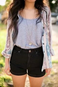 Grey Scoop Neck Tank Top with Blush Pink Boyfriend Shirt