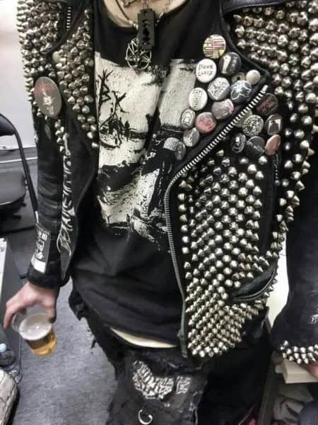 Studded Leather Moto Jacket with Graphic T Shirt