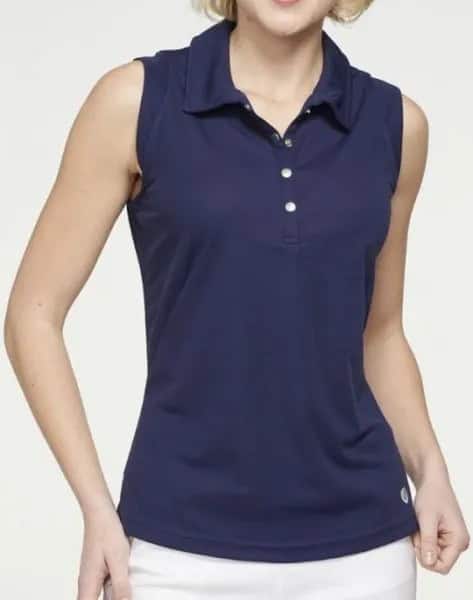 Navy Blue Slim Fit Sleeveless Polo Shirt with White Pants