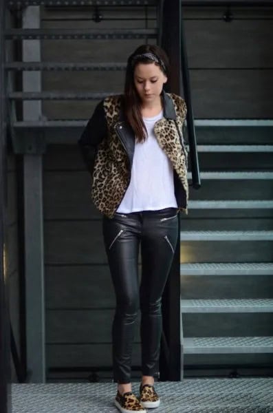 Leopard Print Jacket with Biker Pants & Chiffon Blouse