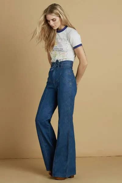 Mini Print Tee with High Waisted Bell Bottom Jeans