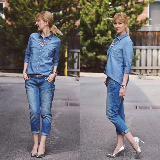 Wear Denim Shirt with Boyfriend Jeans