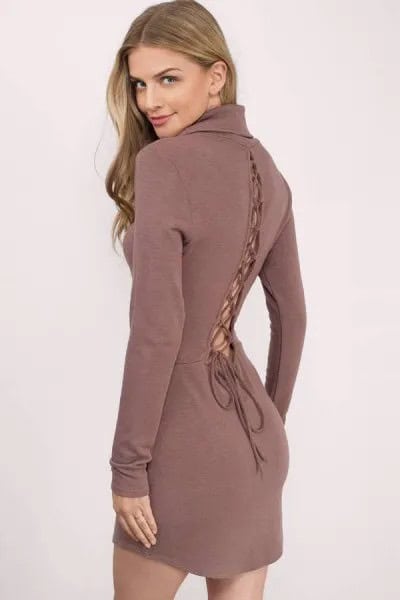 Green Wool Lace Up Back Bodycon Dress