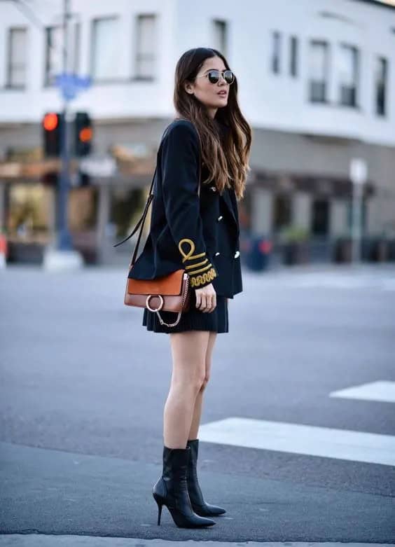 Military Jacket + Pleated Mini Skirt