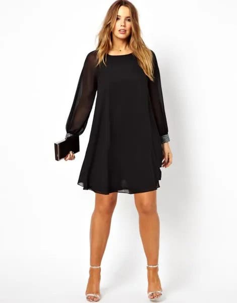 Black Long Sleeve Mini Chiffon Cocktail Dress