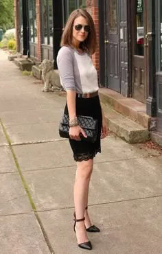 Baseball T Shirt with Black Lace Scalloped Hem Skirt