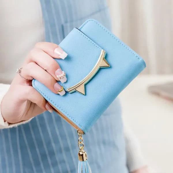 Sky Blue Cat Ear Shaped Mini Cute Purse with Striped Overall Dress