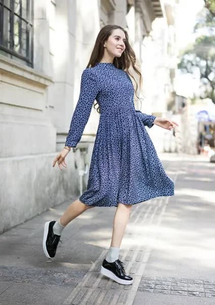 Grey and Black Leopard Printed Mock Neck Dress