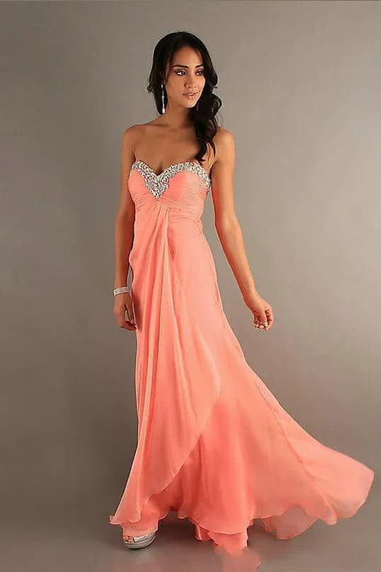 Strapless Embellished Coral Prom Dress