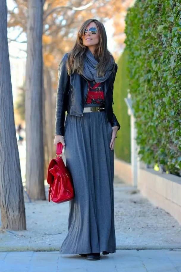 Winter maxi skirt outfits