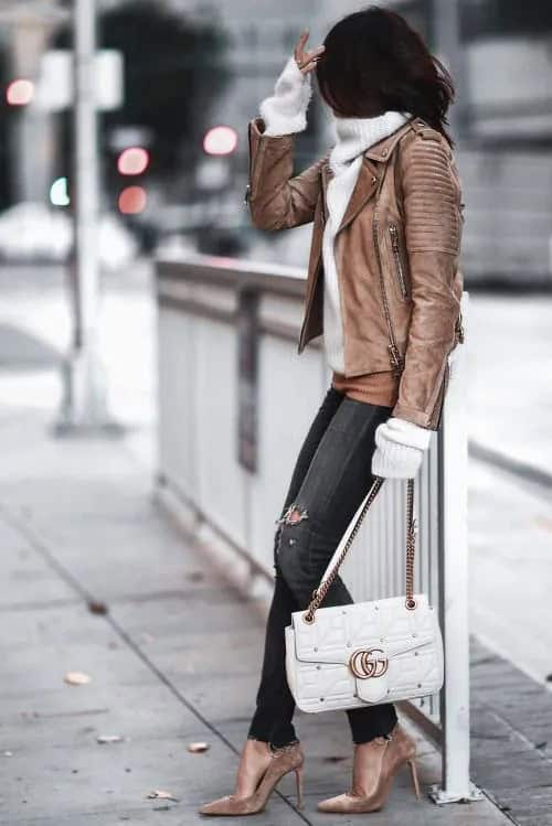 Brown Suede Jacket & Suede Stiletto Heels