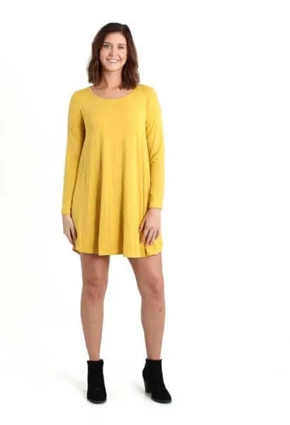 Lemon Yellow Long Sleeve Swing Dress with Boots