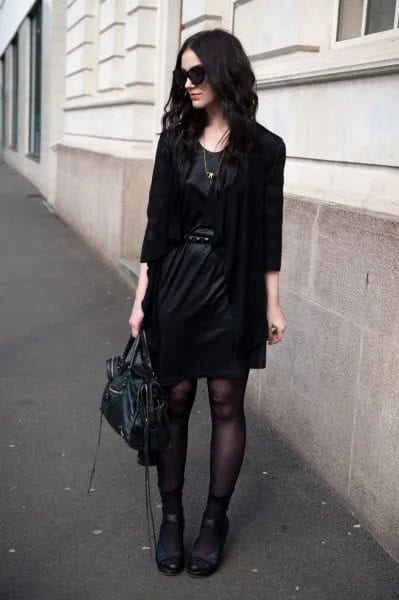 Black Blazer with Leather Mini Belted Dress