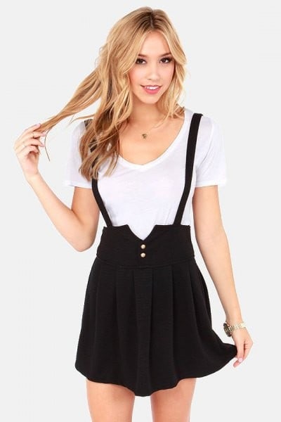 White T Shirt with Black Pleated Mini Skirt