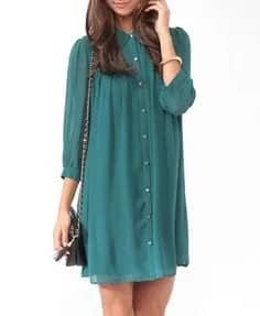 Teal Chiffon Shirt Dress