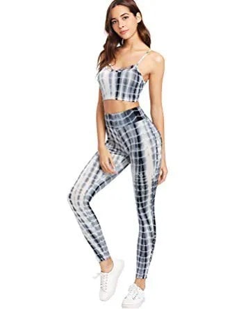 Black and White Tie Dye Crop Top with Matching Leggings