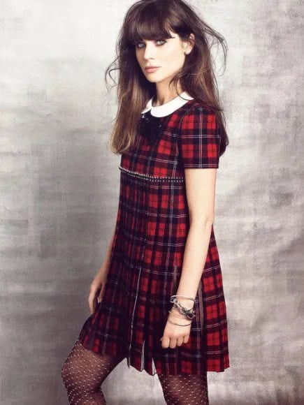 Red Plaid Mini Dress with White Collar