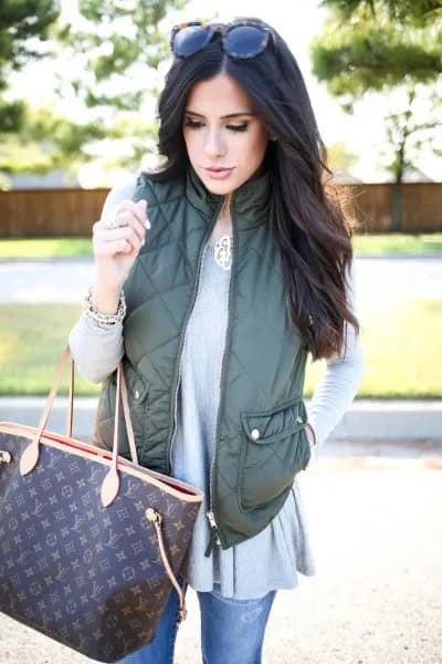 Olive Green Vest with Grey Tunic Top