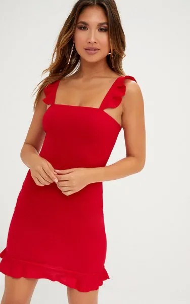 Red Ruffle Strap Square Neck Mini Dress