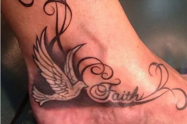 Dove with One Word Tattoo