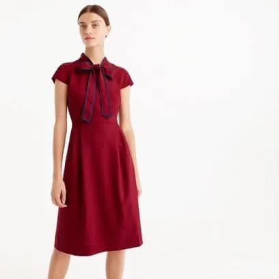 Red Tie-Neck Cap Sleeve Wool Dress