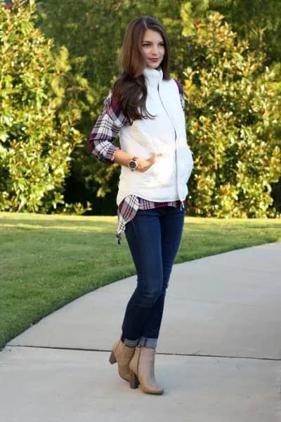 Wear with Grey Plaid Boyfriend Shirt & Blush Pink Leather Ankle Boots