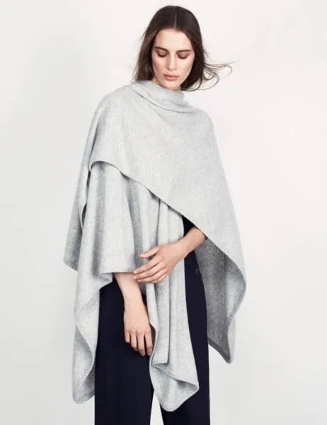 Light Grey Poncho with All-Black Outfit