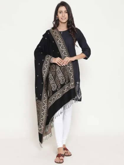 Black Tribal Printed Woolen Shawl with Tunic Tee & White Skinny Jeans