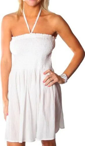 White Halter Neck Ruffle Tube Dress