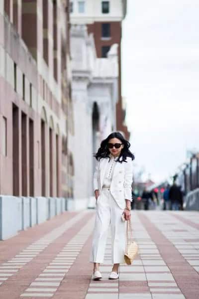 White Suit with Matching Leather Loafers