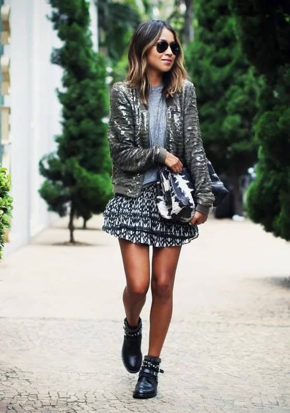 Grey Sequin Bomber Jacket