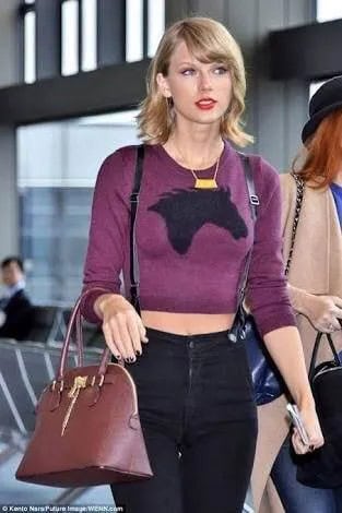 Purple Long Sleeve Cropped Top with Black Skinny High Rise Jeans