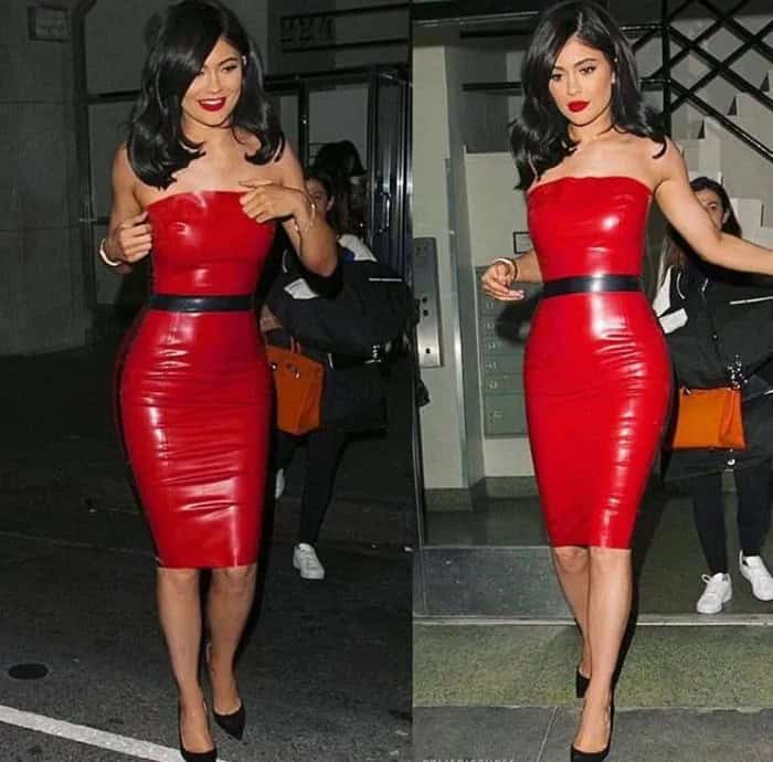 Red Leather Belted Tube Dress