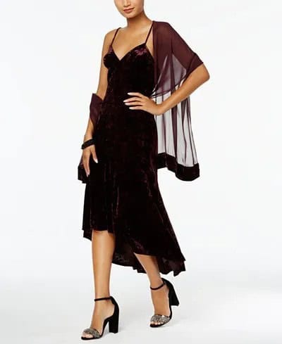 Drape Chiffon Scarf Over Black Slip Midi Dress