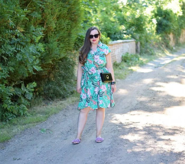 Pink and White Hawaiian Print Short Sleeve Mini Shirt Dress