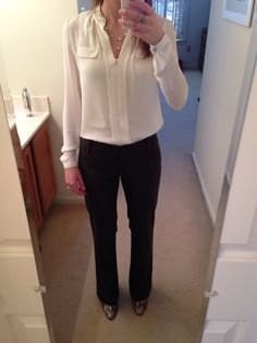 Cream Blouse with Black Chinos & Leather Ankle Boots