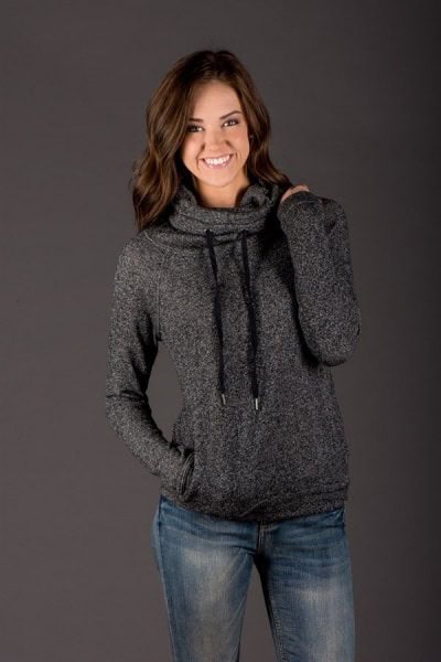 Heather Grey Cowl Neck Hoodie with Blue Straight Leg Jeans