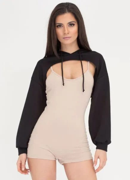 Black Cut Out Hoodie with Blush Pink Skinny Fit Rompers