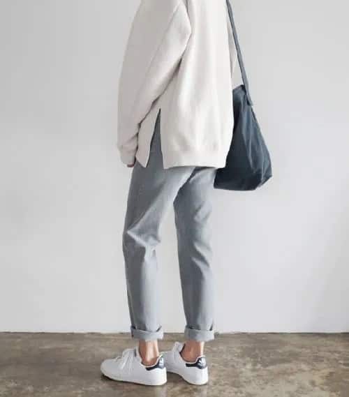 White and Grey Chino Pants Sport Outfit