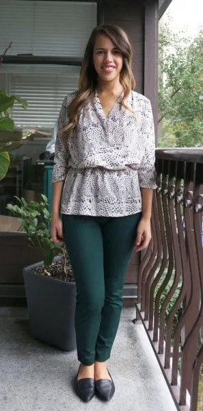 White Gathered Waist Top with Black Skinny Jeans